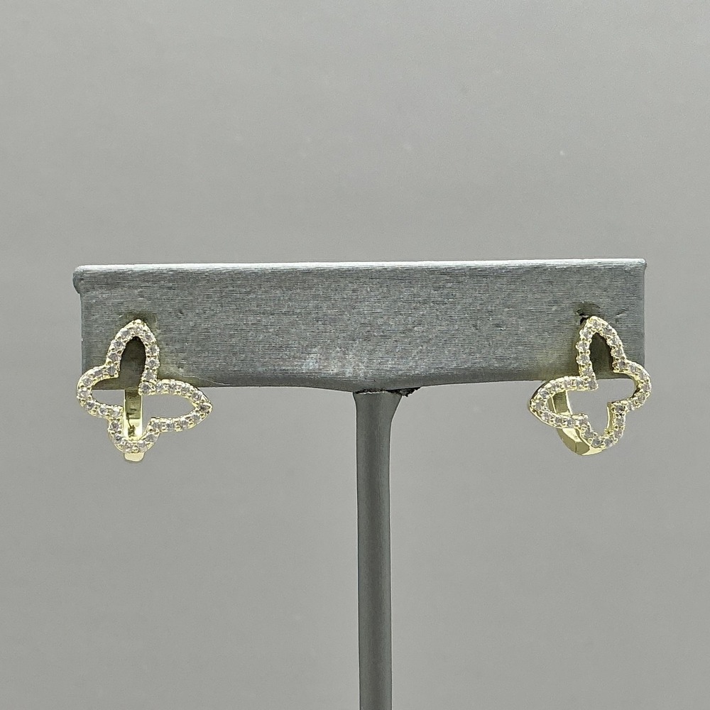 Earrings Gold‎ Tone White Rhinestone Small Butterfly Huggie Hoop Womens Jewelry